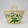 Woven Straw Blue Floral Market Basket