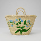 Woven Straw Blue Floral Market Basket