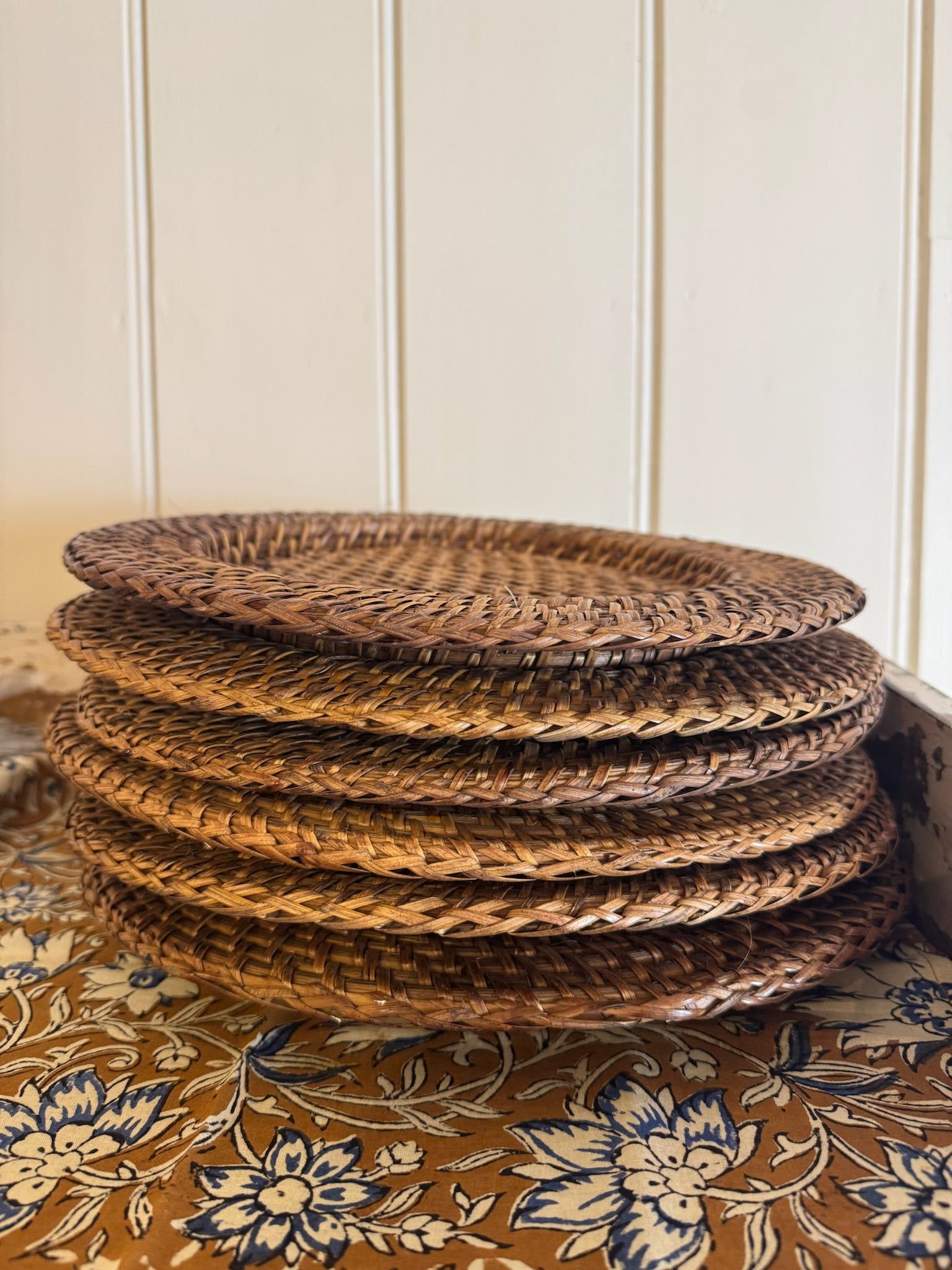 Vintage Set of 6 Rattan Chargers