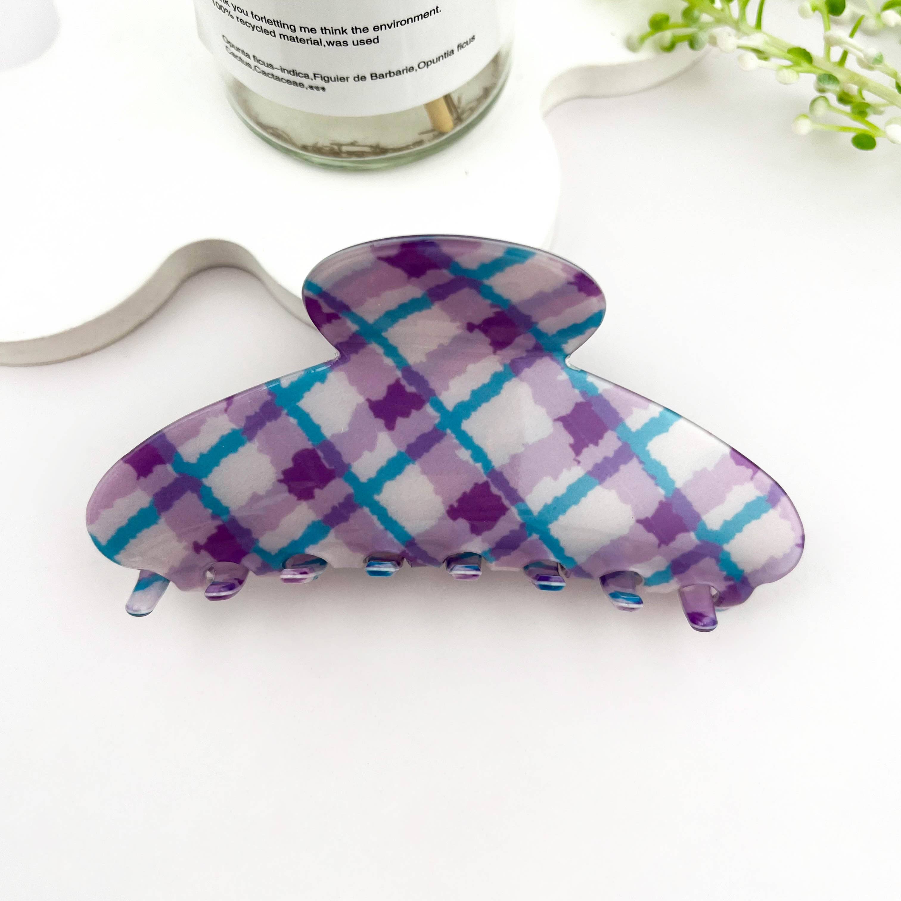 Checkered Vintage Crescent Hair Claw Clip