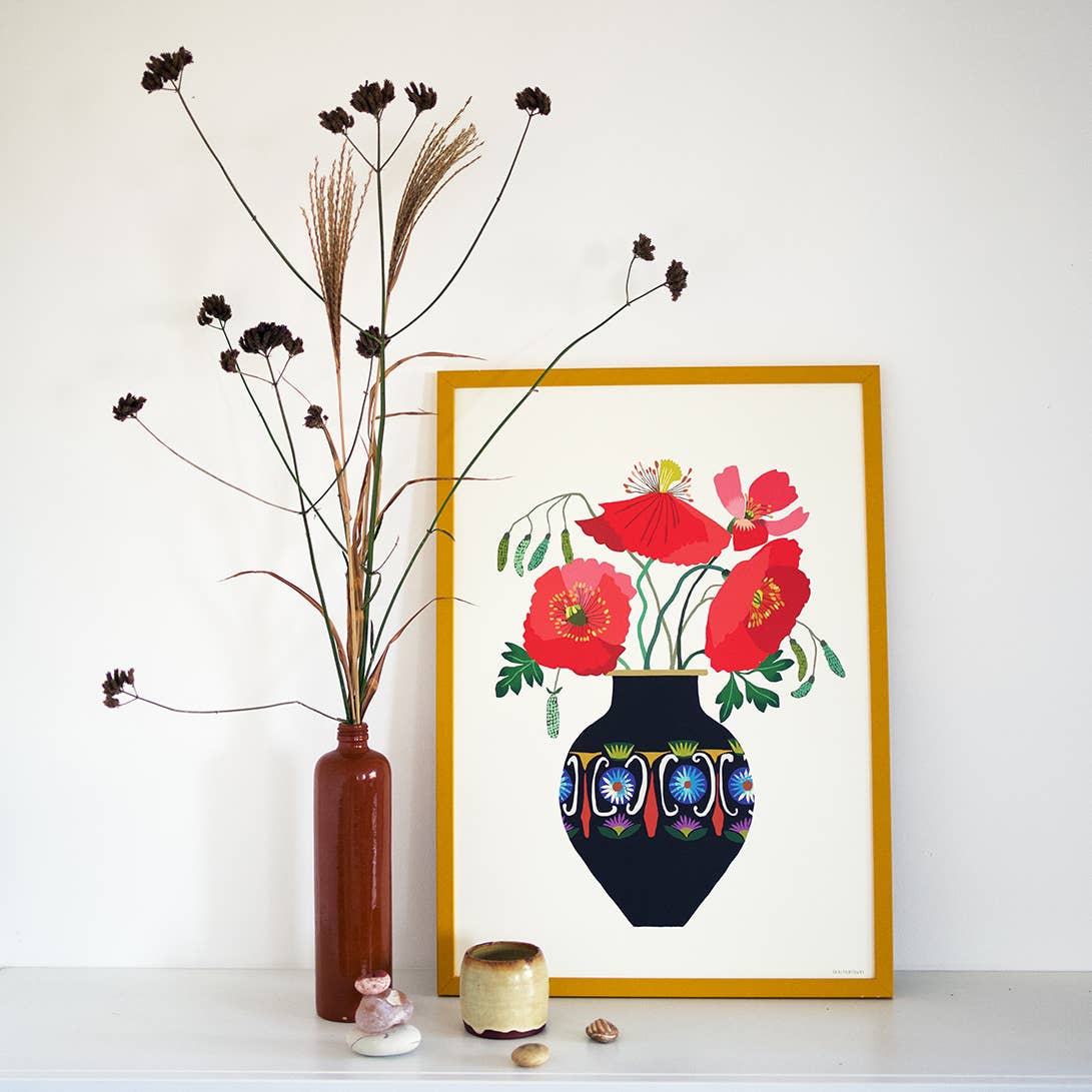 Poppies In a Vase Print A2