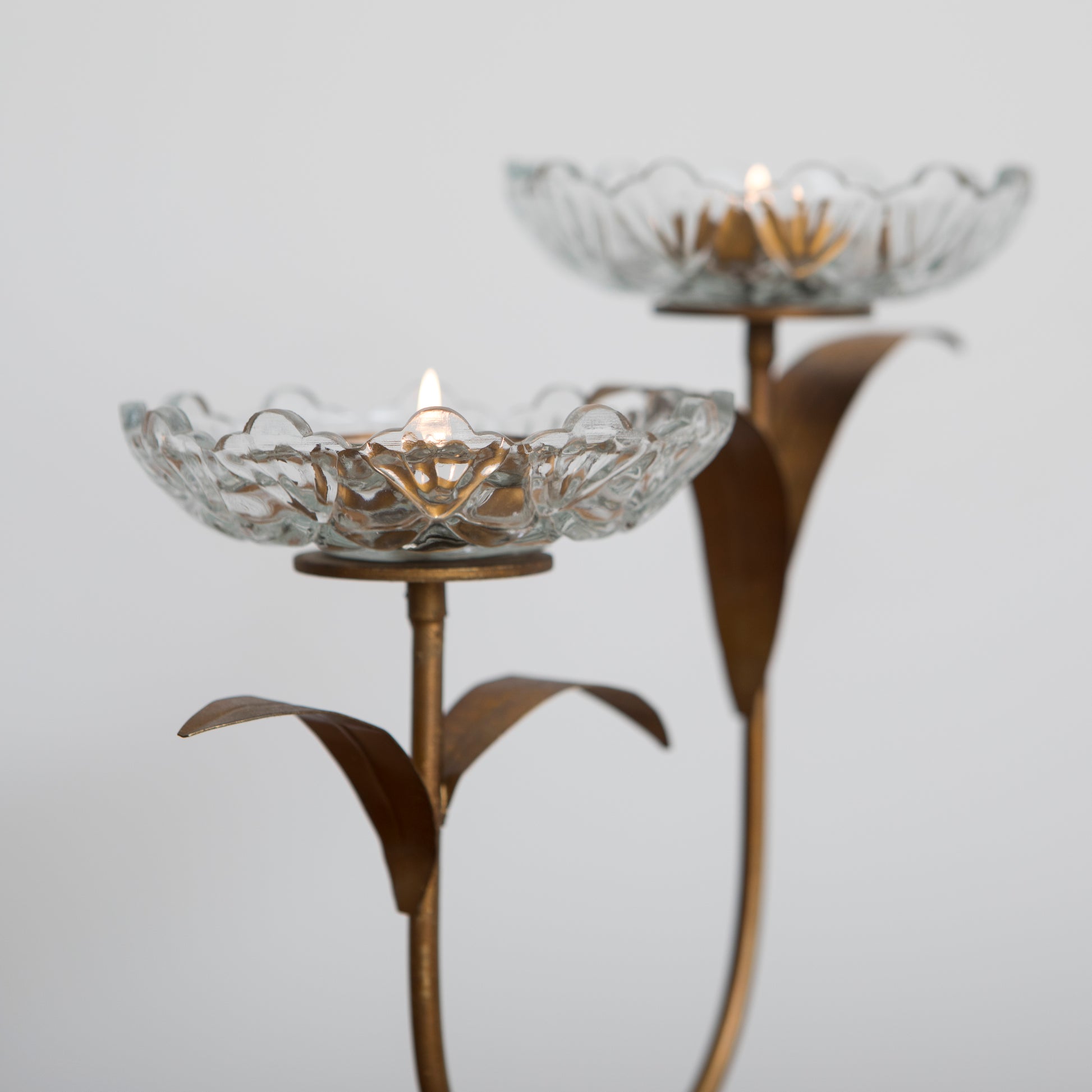 Glass Flower Double Tea-Light Candle Holder