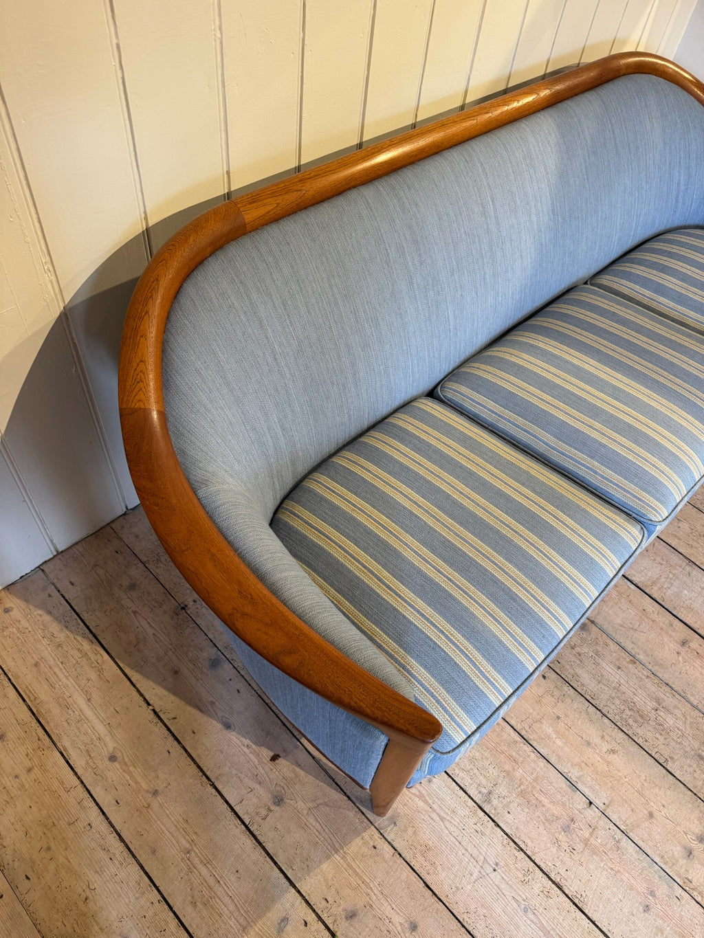 Vintage Swedish Powder Blue Sofa with Striped Cushions