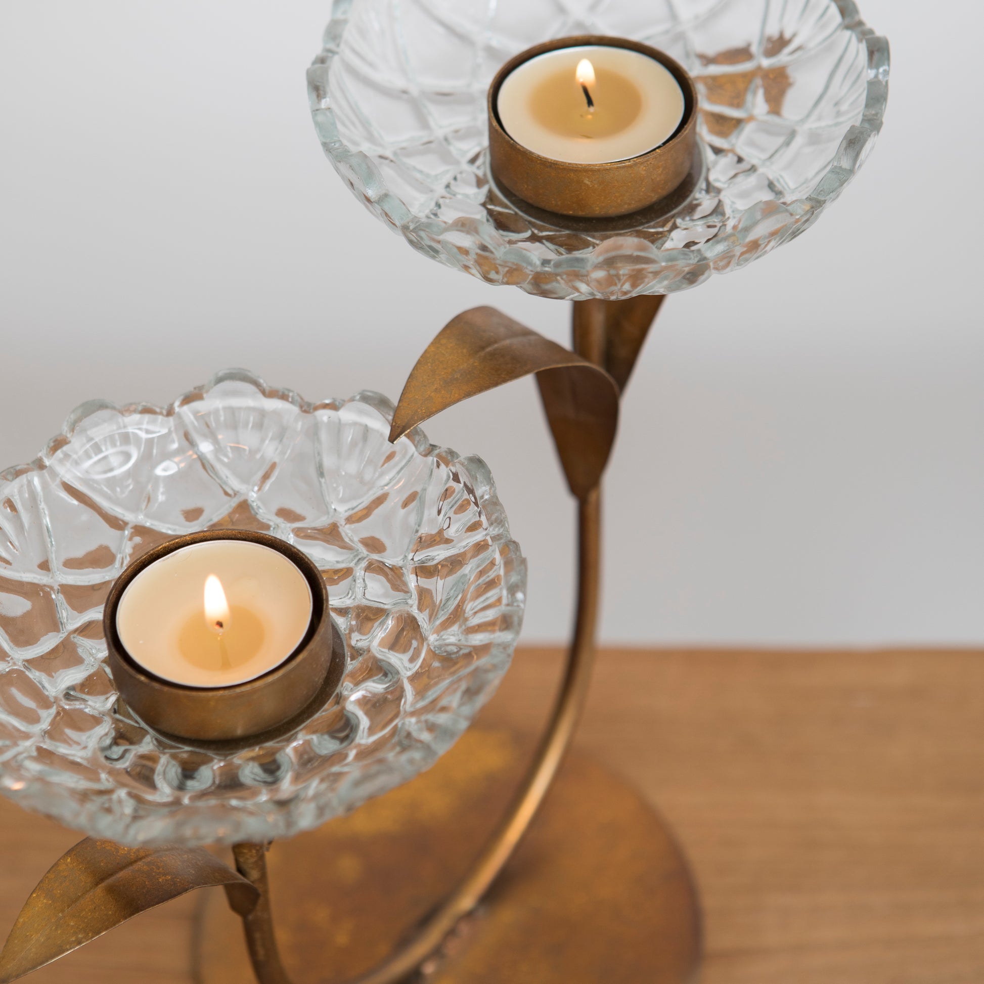 Glass Flower Double Tea-Light Candle Holder
