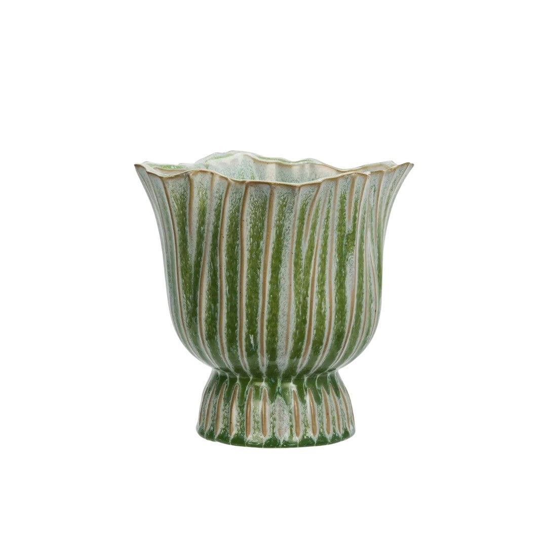 Stoneware flower pot, Green/ Beige/ White