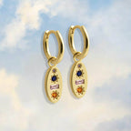 Midnight Gemstone Charm Hoop Earrings Gold