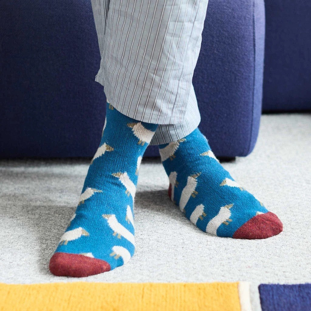 Sheep Men's Lambswool Ankle Socks  -Teal/Red