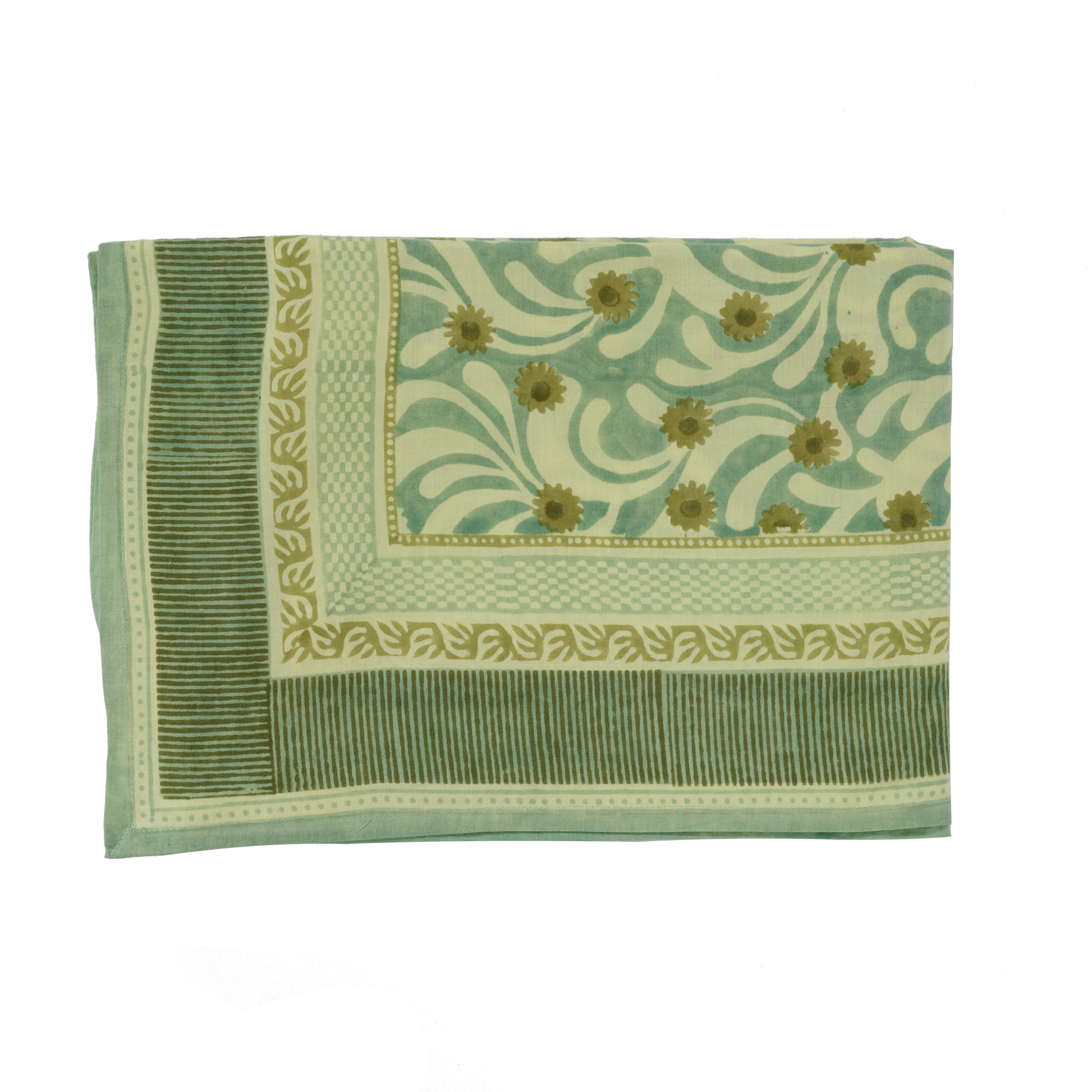 Indian Flower Print Tablecloth Poppies Blue Green