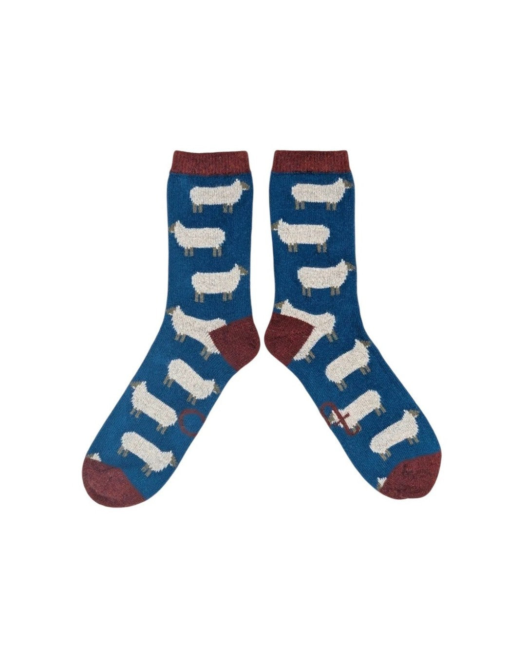 Sheep Men's Lambswool Ankle Socks  -Teal/Red