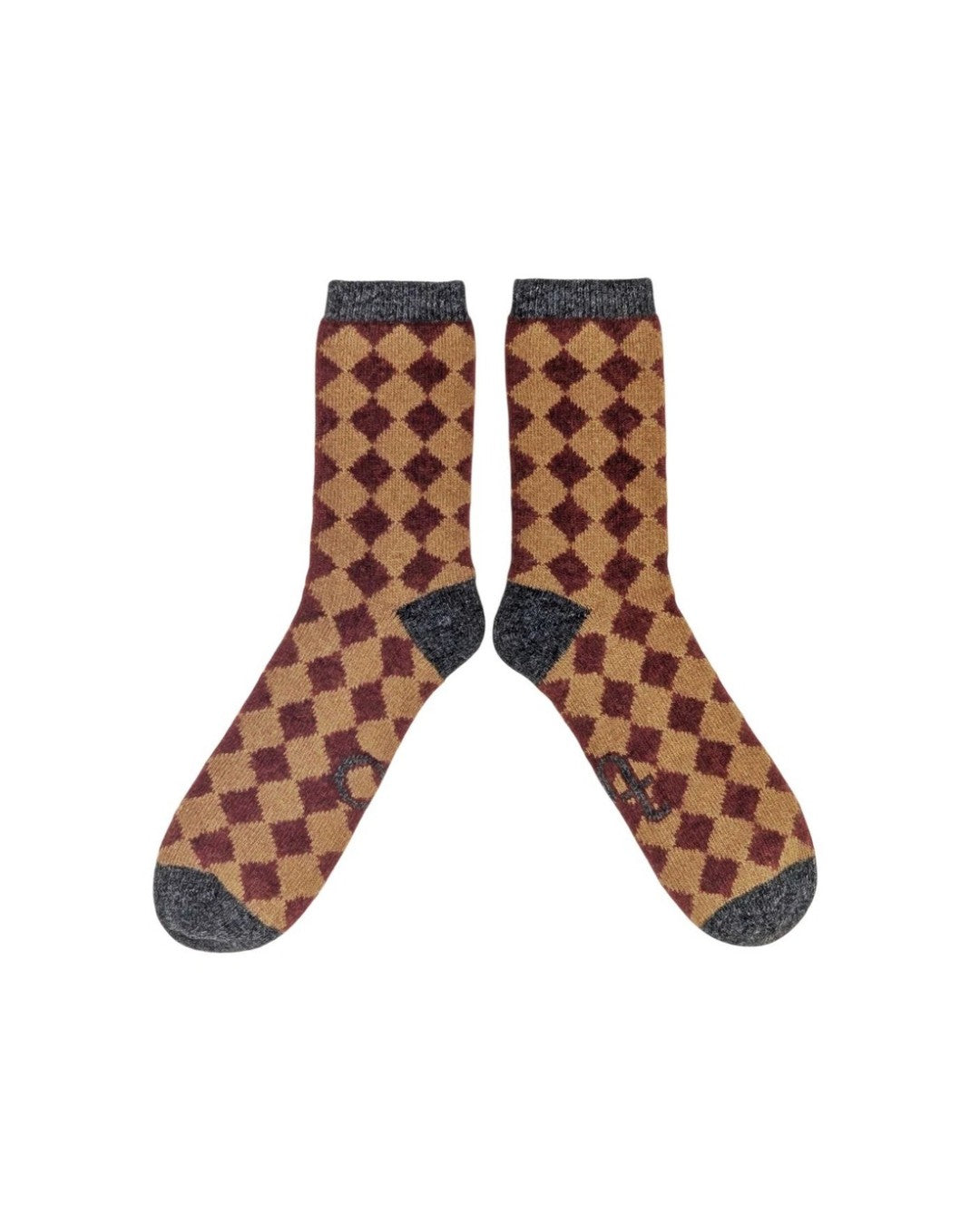 Diamonds Men's Lambswool Ankle Socks - Dark Red/Mushroom
