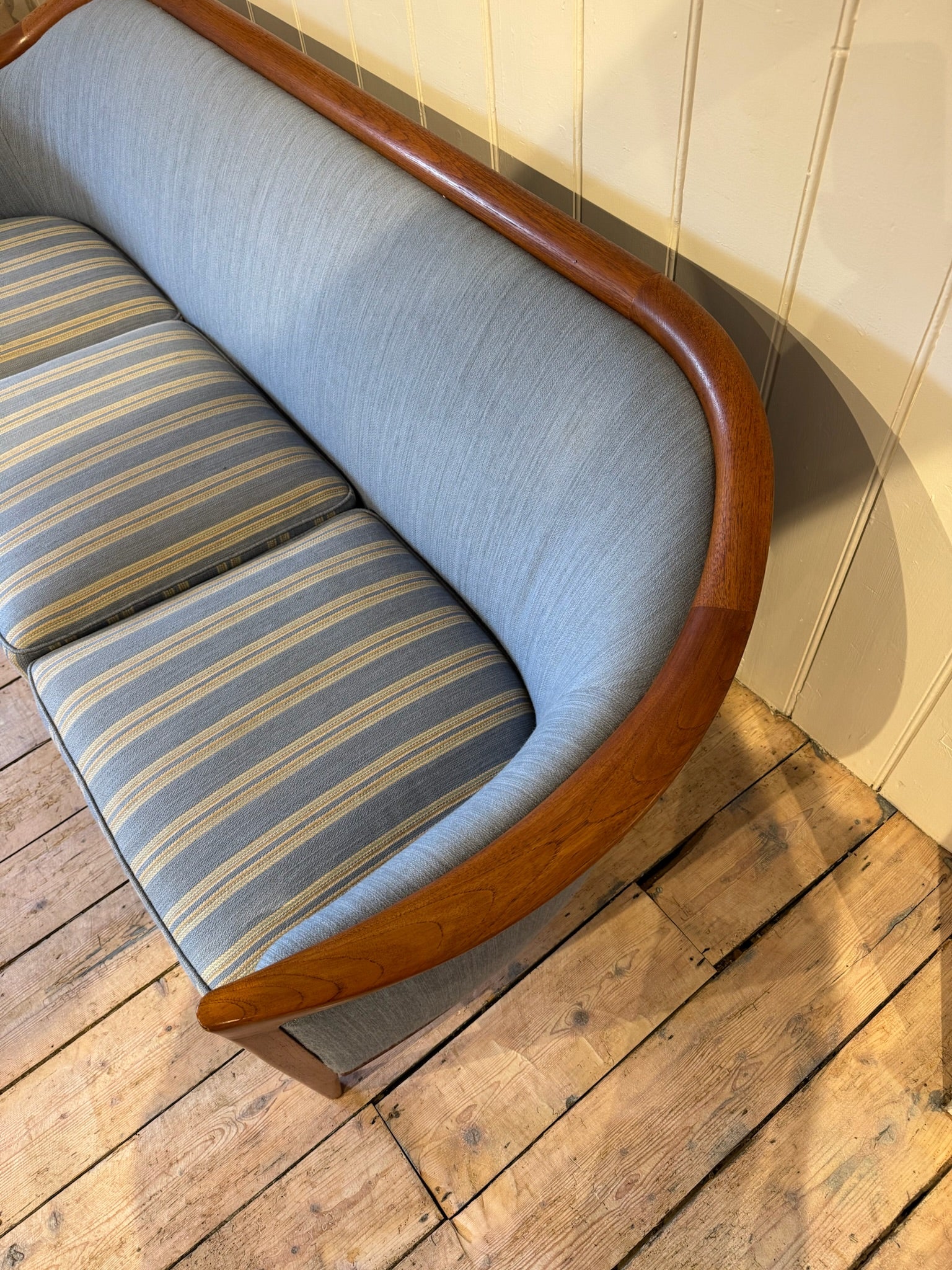 Vintage Swedish Powder Blue Sofa with Striped Cushions