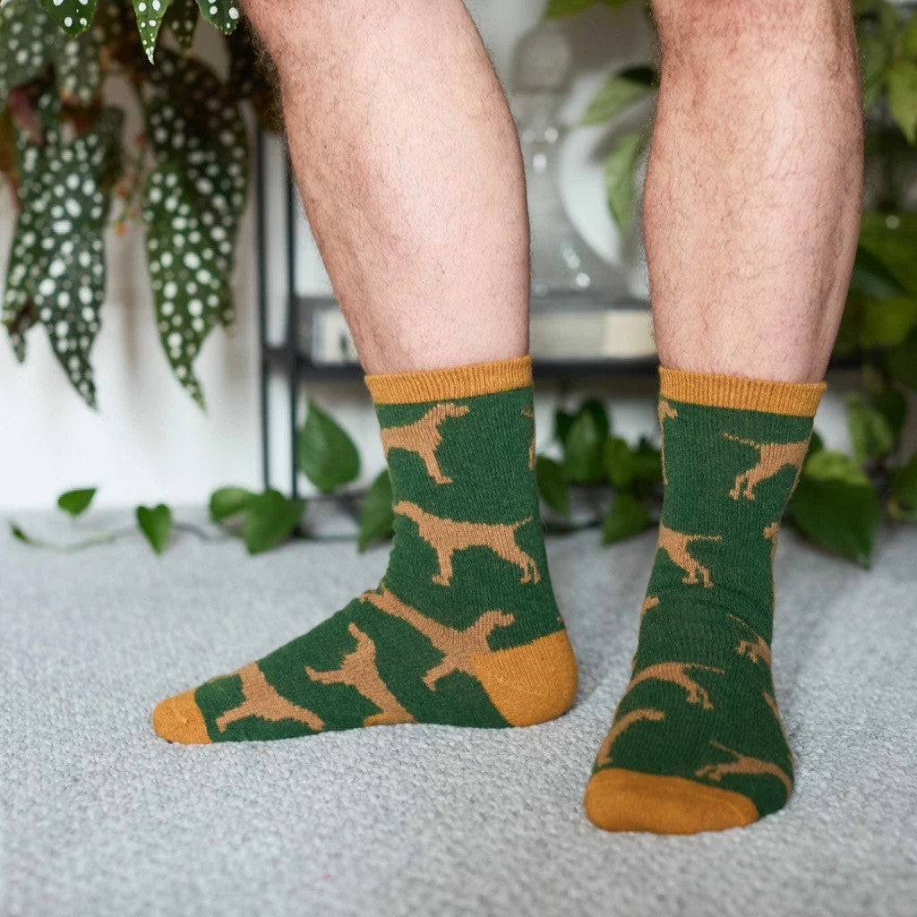 Dog Men's Lambswool Ankle Socks -Greenl/Mustard