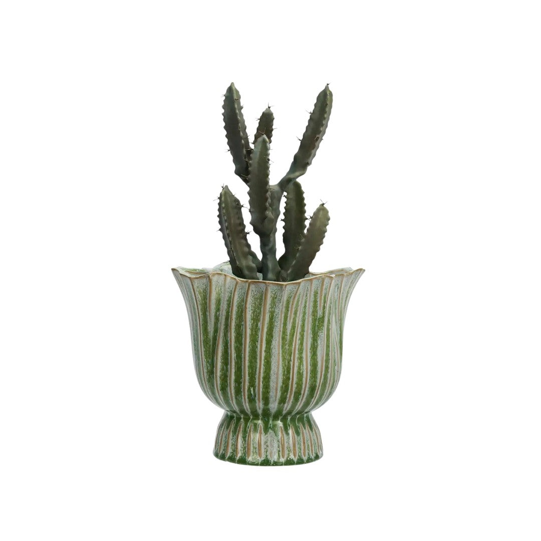 Stoneware flower pot, Green/ Beige/ White