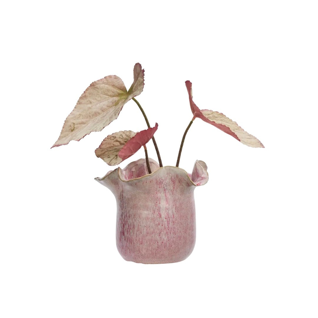 Stoneware flower pot, Pink/ Off White