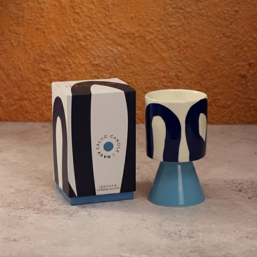 Drip Glaze Navy Candle - Leather & Sandalwood