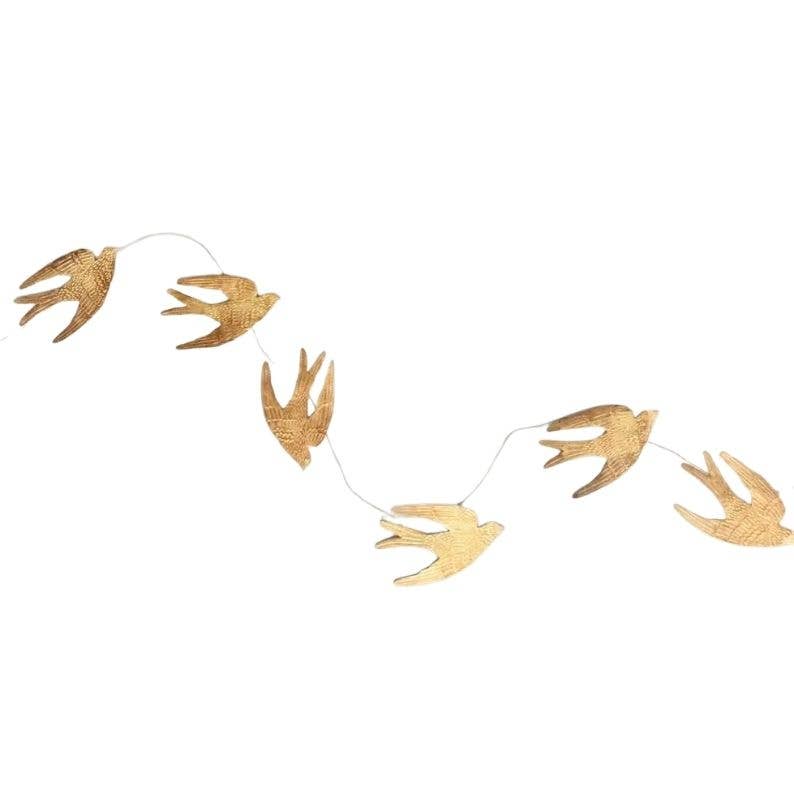 Large Antique Gold Swallow Bird Garland