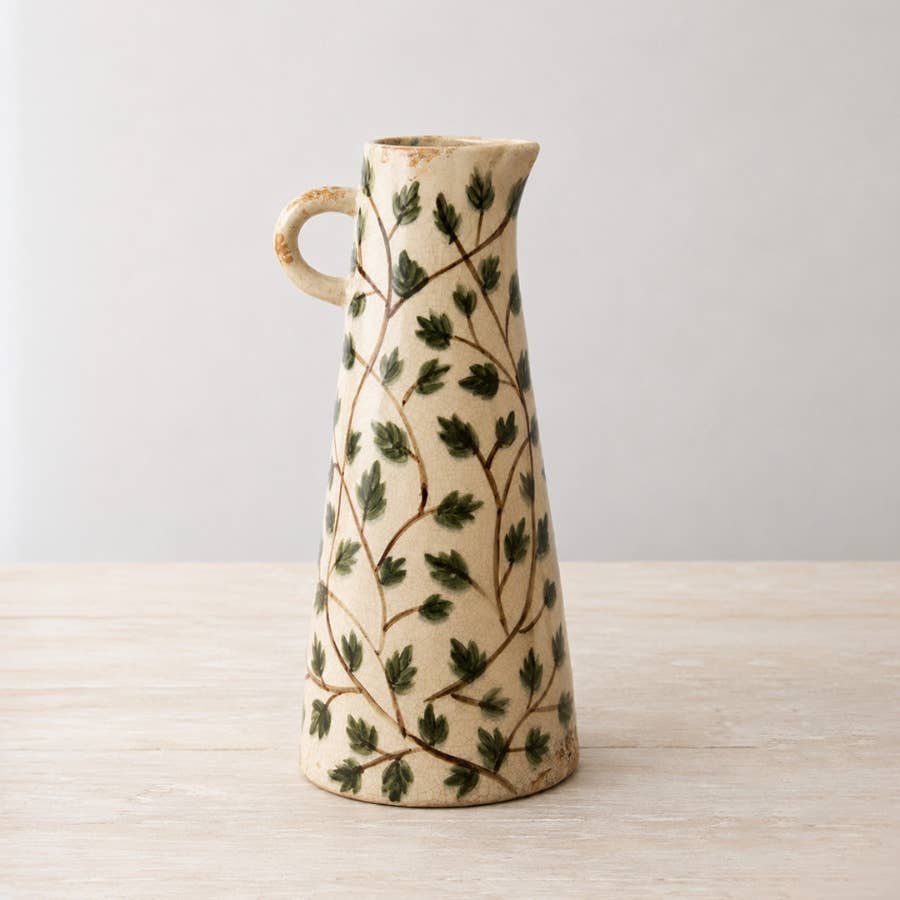 Green Leaf Crackle Jug Vase (Large)