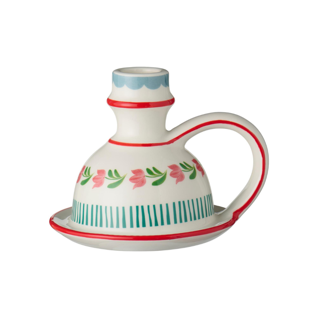 Handle Candle holder Red/Flowers