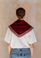 Merino Wool Triangle Scarf in Burgundy Ruffle