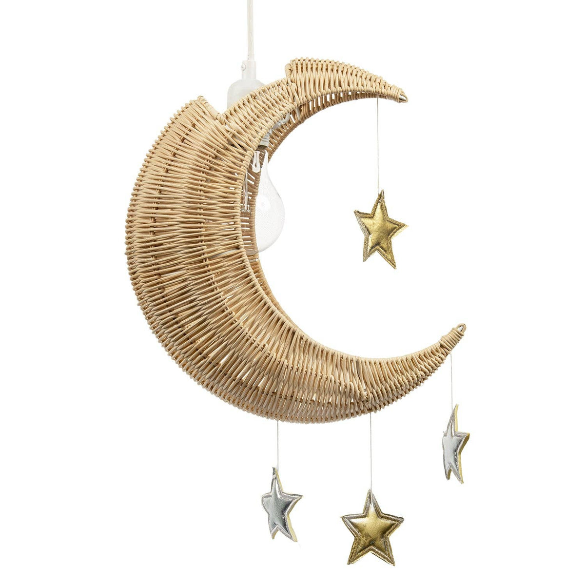 Whimsical Crescent Moon Pendant Light Shade with Silver and Gold Stars