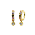 Pastel Stone Heart Charm Hoop Earrings