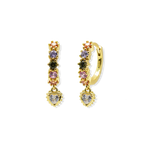 Pastel Stone Heart Charm Hoop Earrings