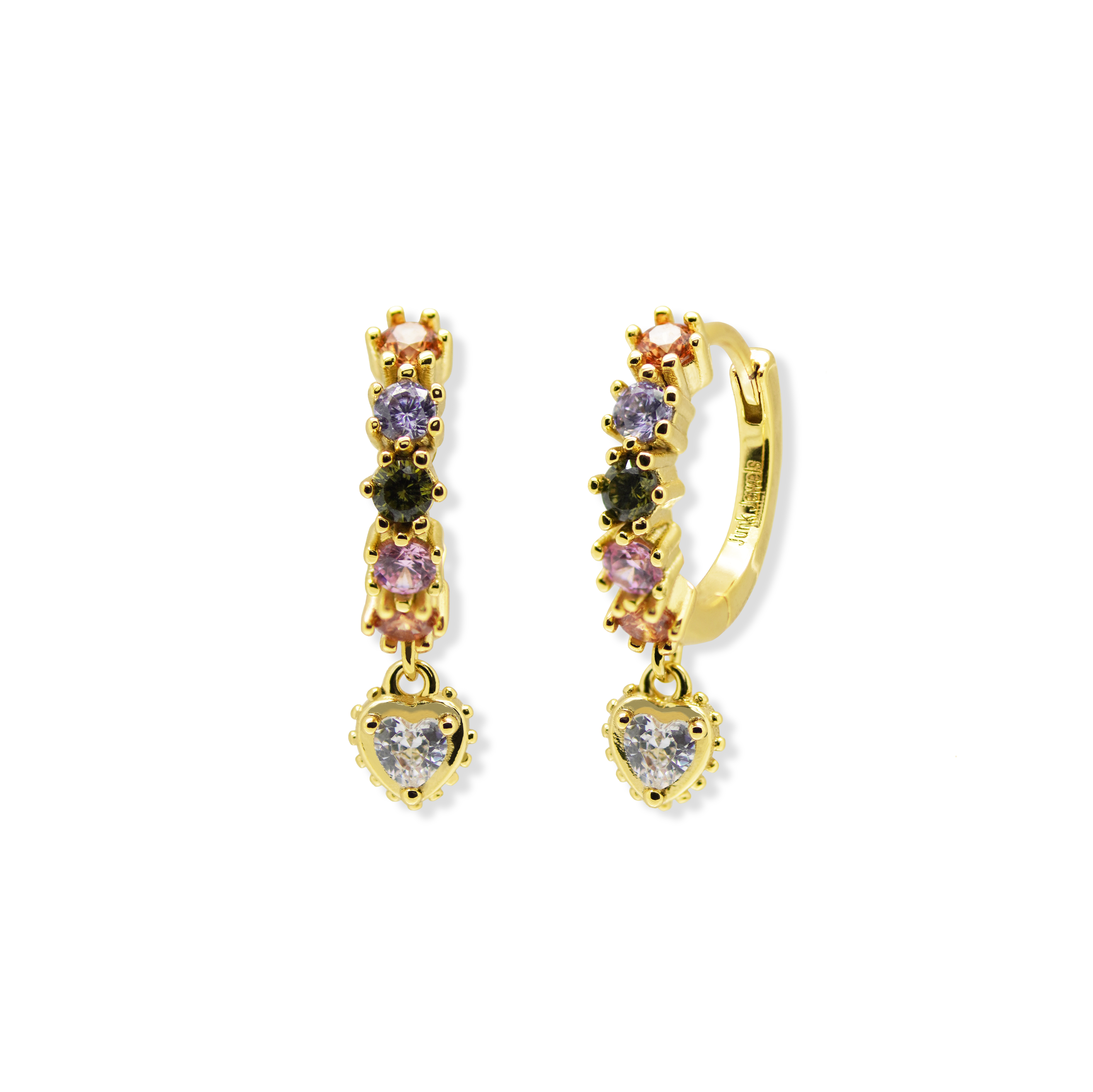 Pastel Stone Heart Charm Hoop Earrings