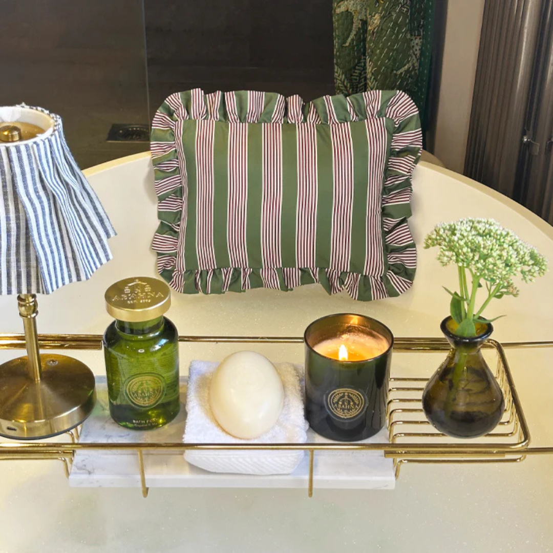 Bath Pillow Pink, Green Stripe