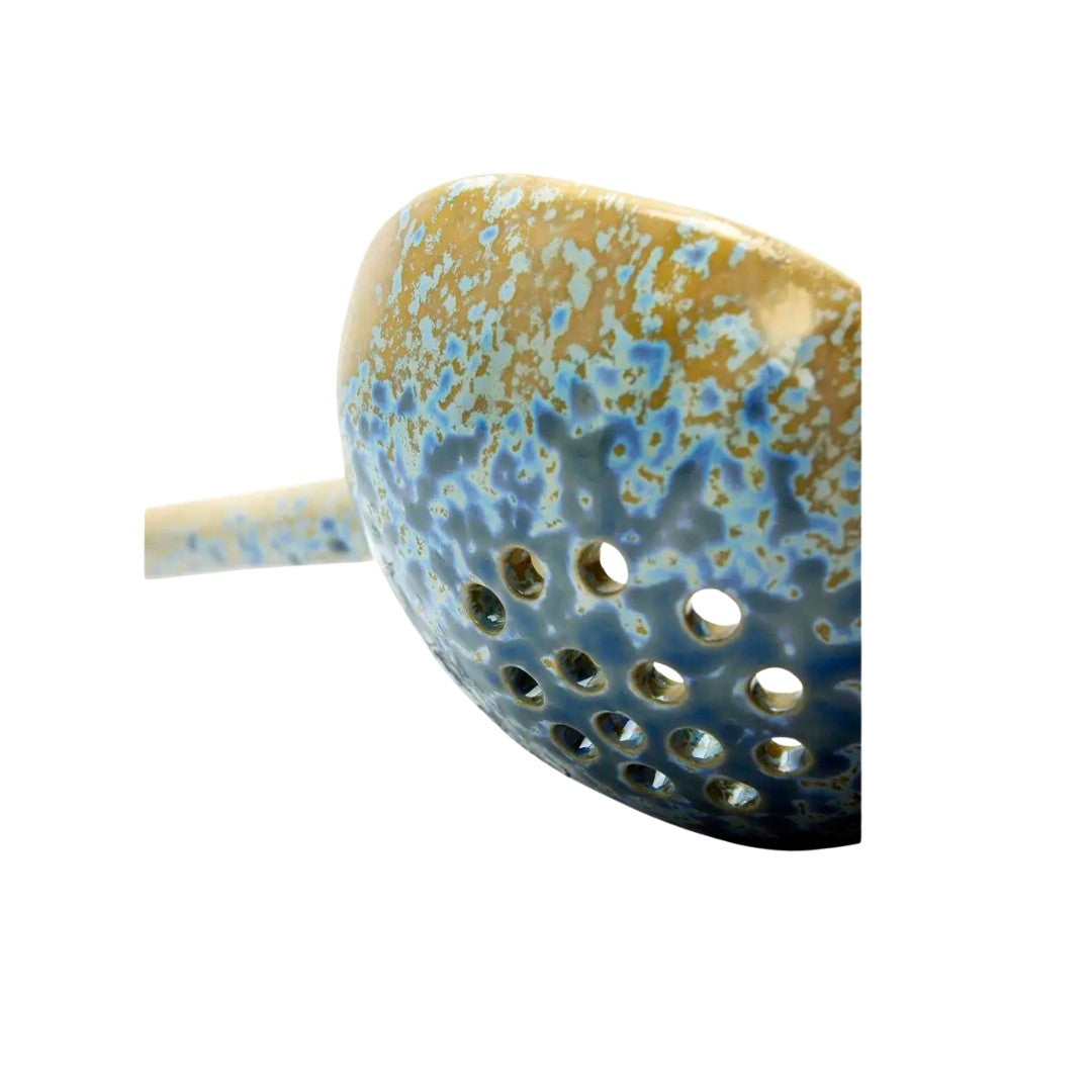 Stoneware serving spoon, Mustard/ Blue/ Off White
