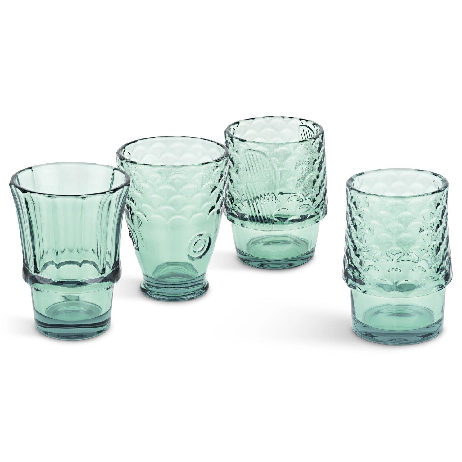 Fish Stacking Drinking Glasses - Set of 4 Green