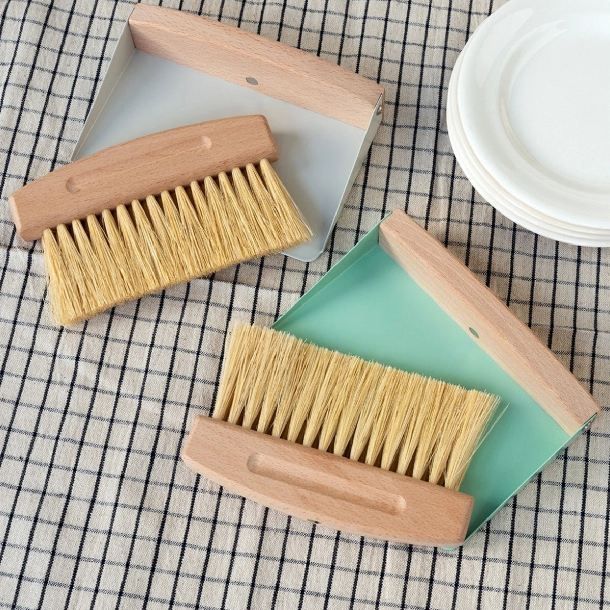 Wooden table brush and pan set