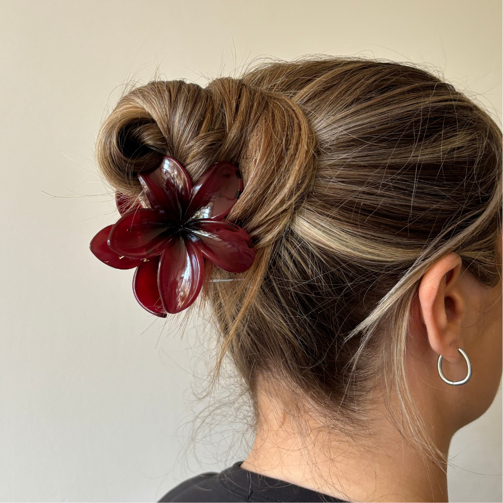 Tropical Flower Claw Clip - Burgundy