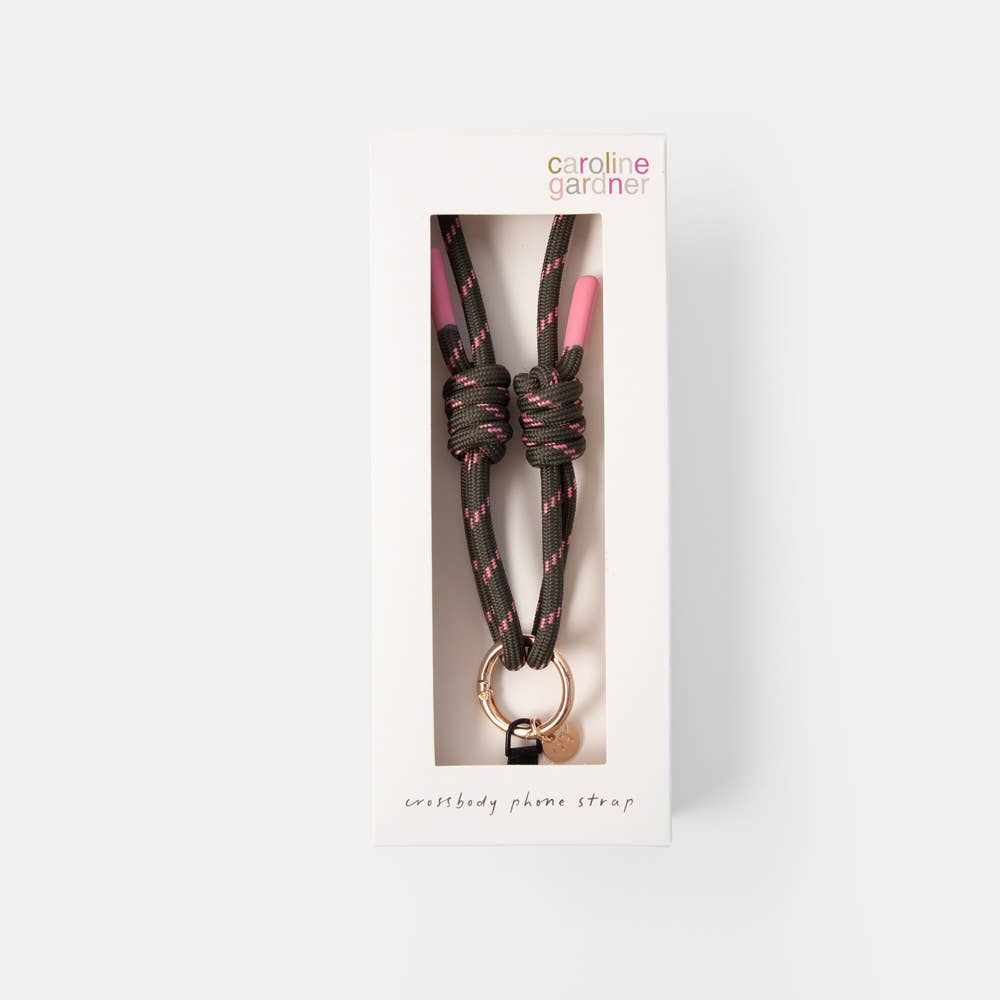 Khaki/Pink Crossbody Phone Strap