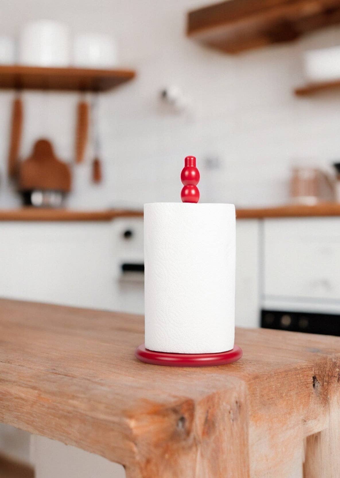 Wooden Kitchen Roll Holder in Chilli Red