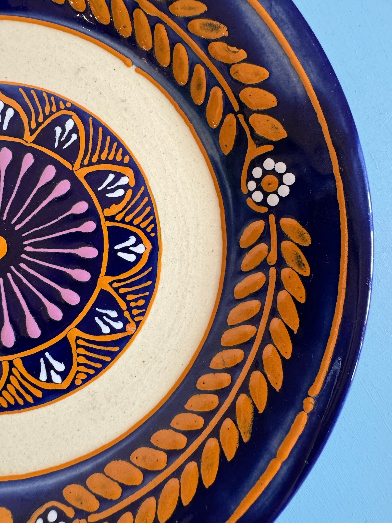 Vintage French Hand Painted Blue Plates