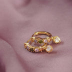 Pastel Stone Heart Charm Hoop Earrings