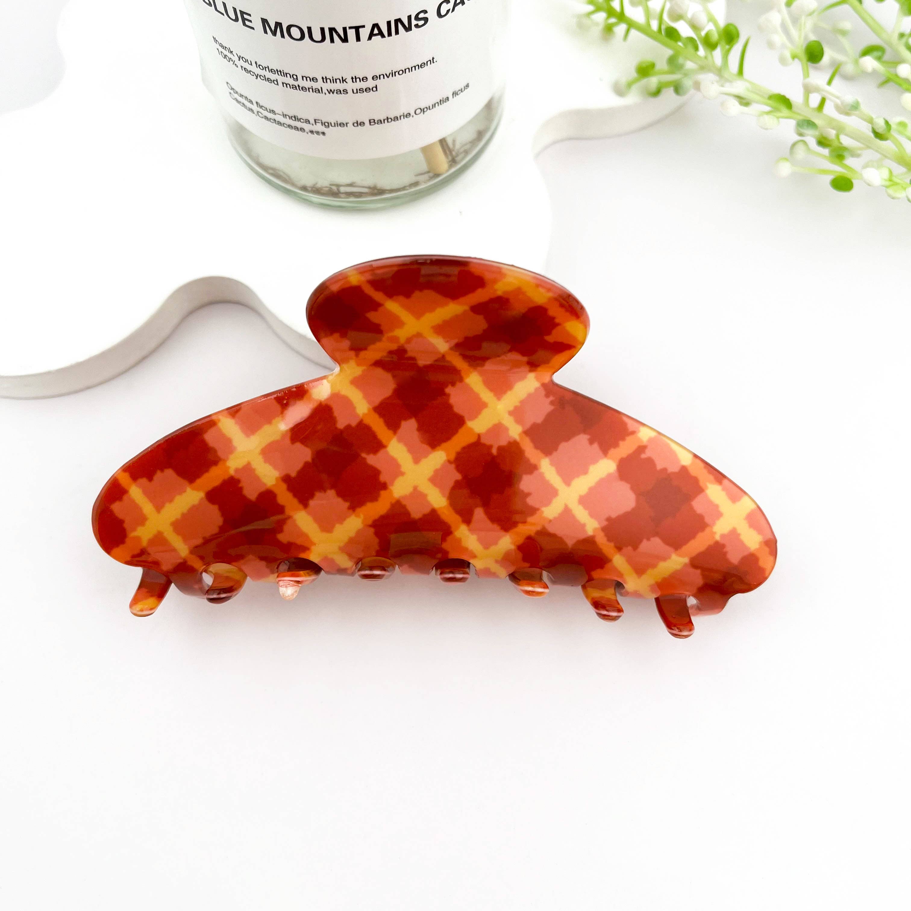 Checkered Vintage Crescent Hair Claw Clip