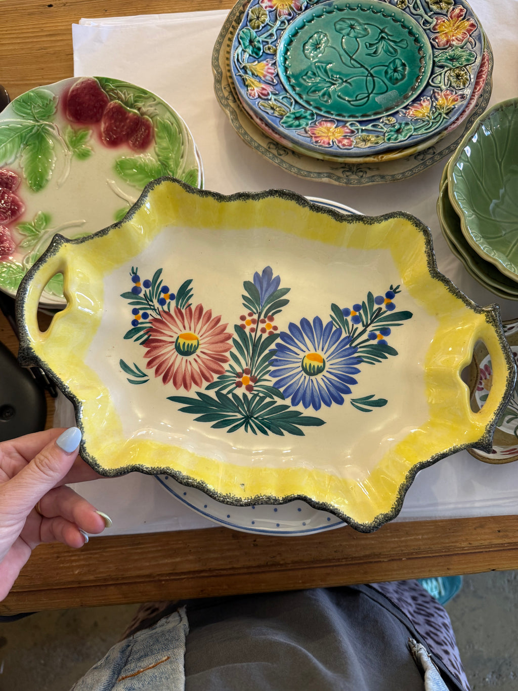 Vintage Henriot Quimper Cermaic Handled Tray