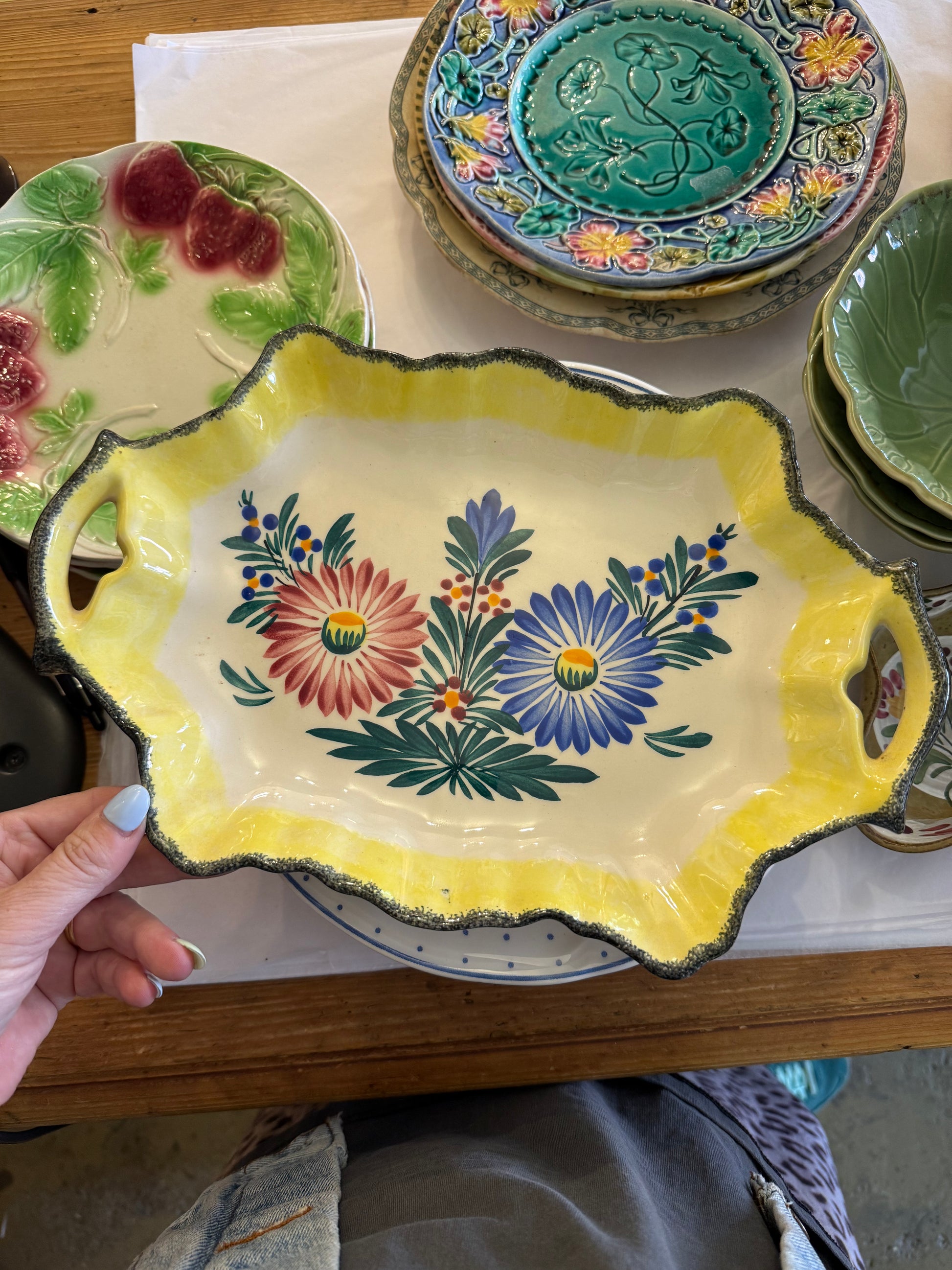 Vintage Henriot Quimper Cermaic Handled Tray