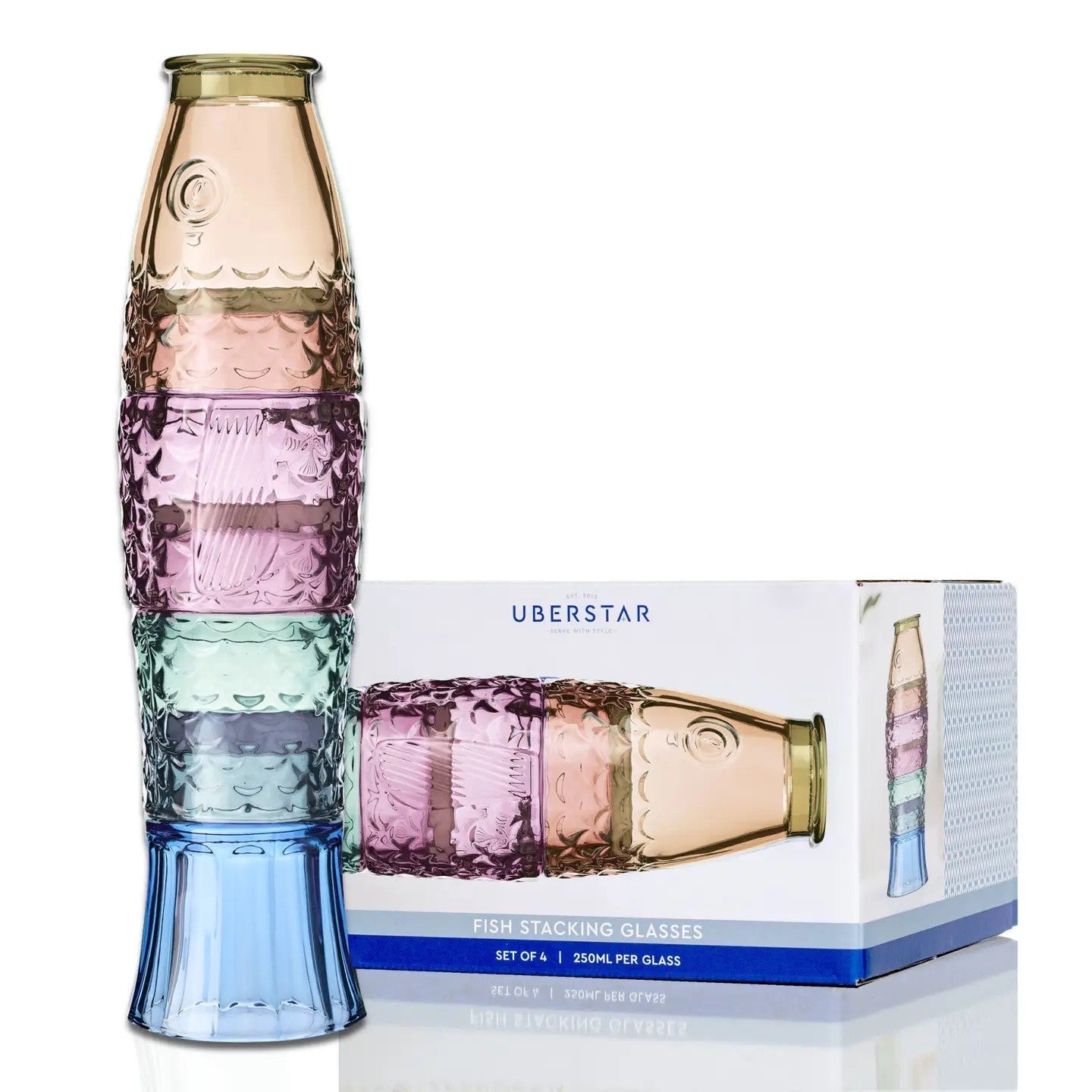 Fish Stacking Drinking Glass - Set of 4 - Rainbow