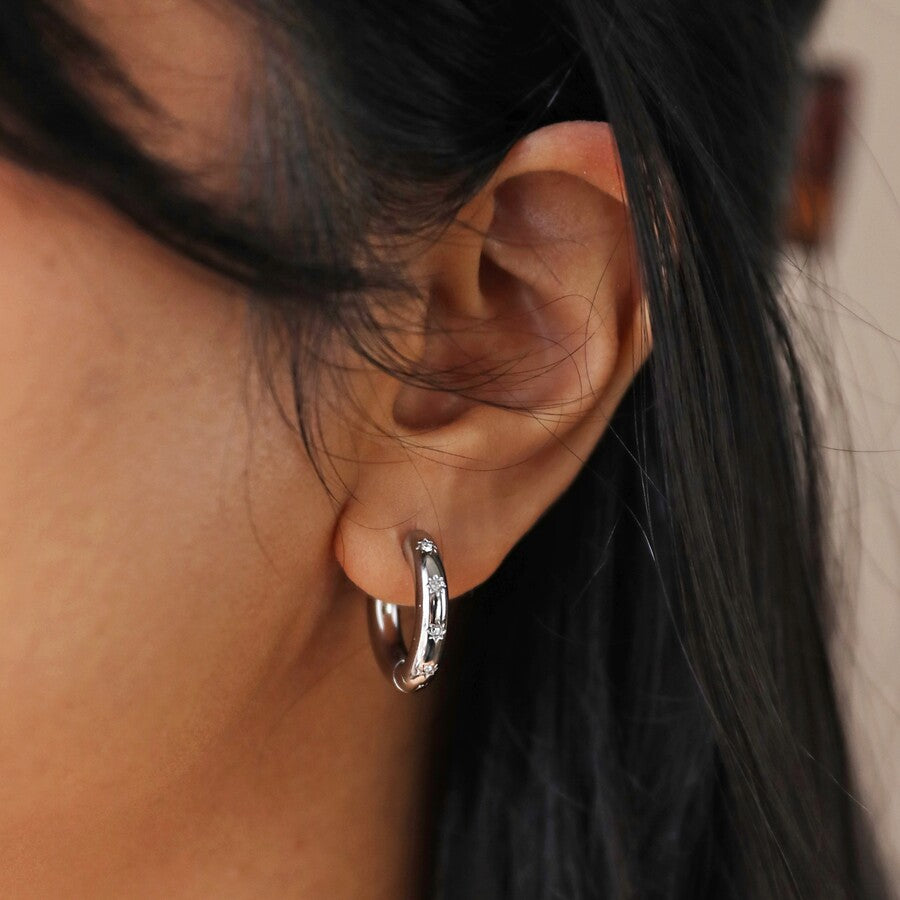 Stainless steel Chunky Crystal Hoop Earrings