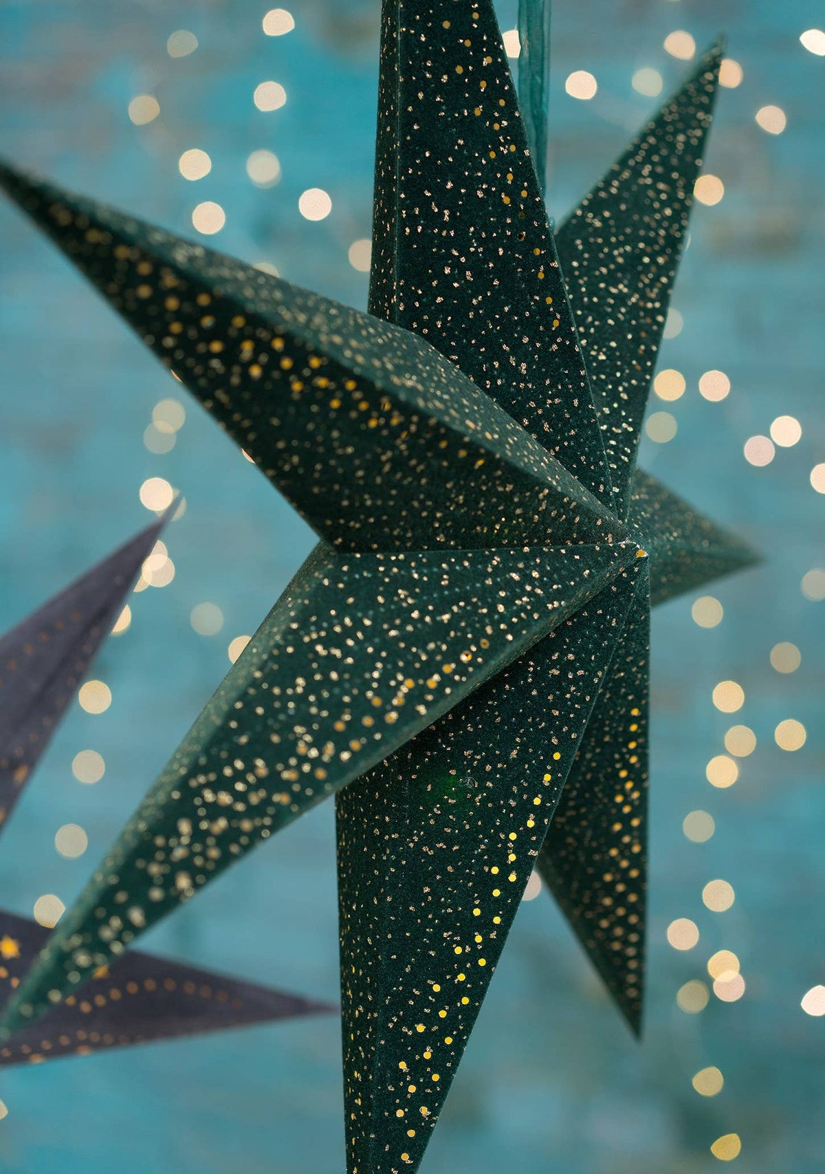 7-Arm Green Velvet Star, Glitter & Led's