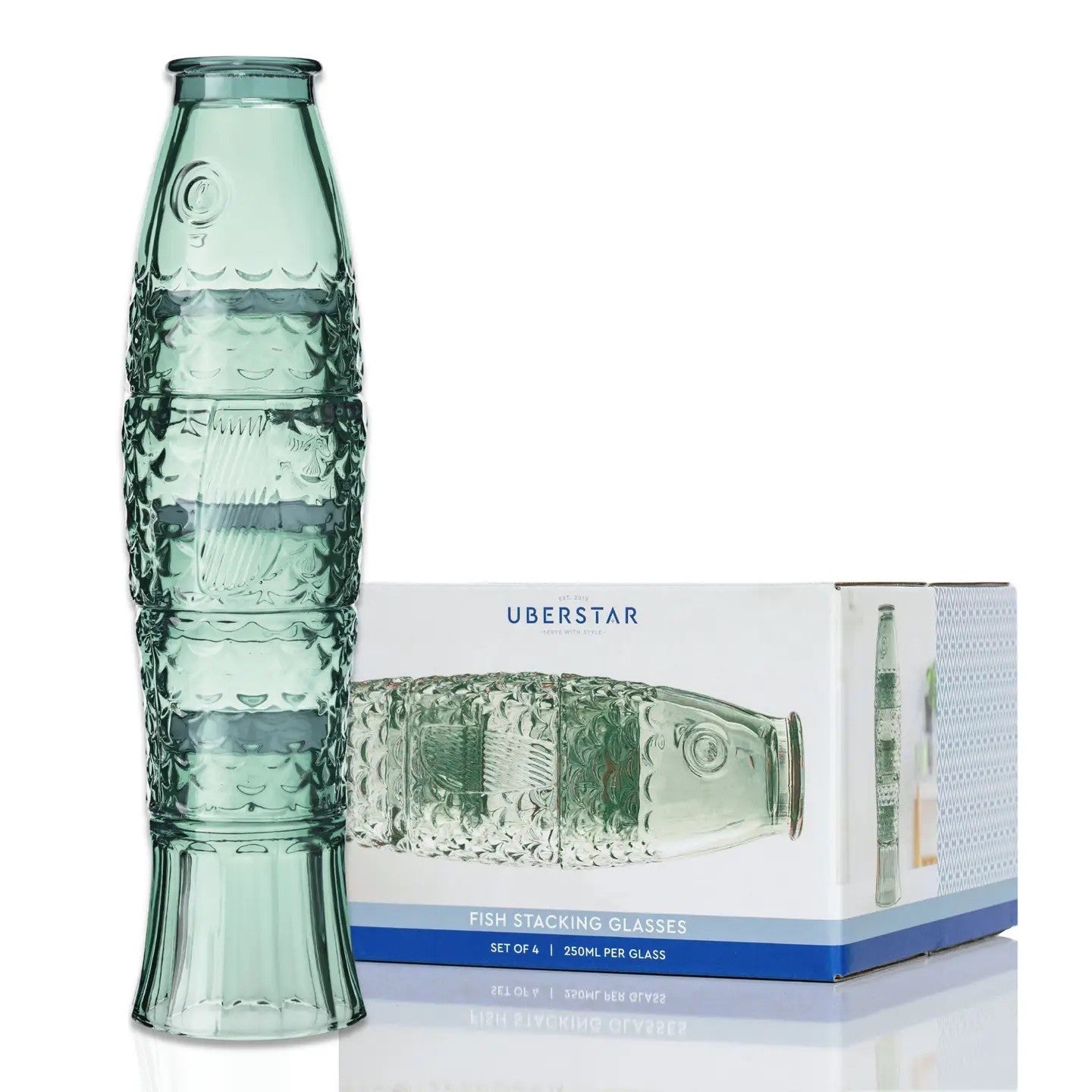 Fish Stacking Drinking Glasses - Set of 4 Green