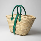 French Market Basket Leather Buckle Straw Bag