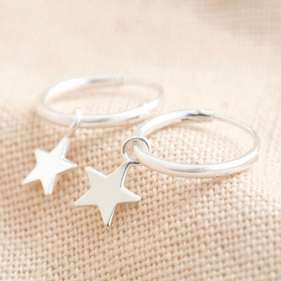 Sterling Silver Tiny Star Hoop Earrings