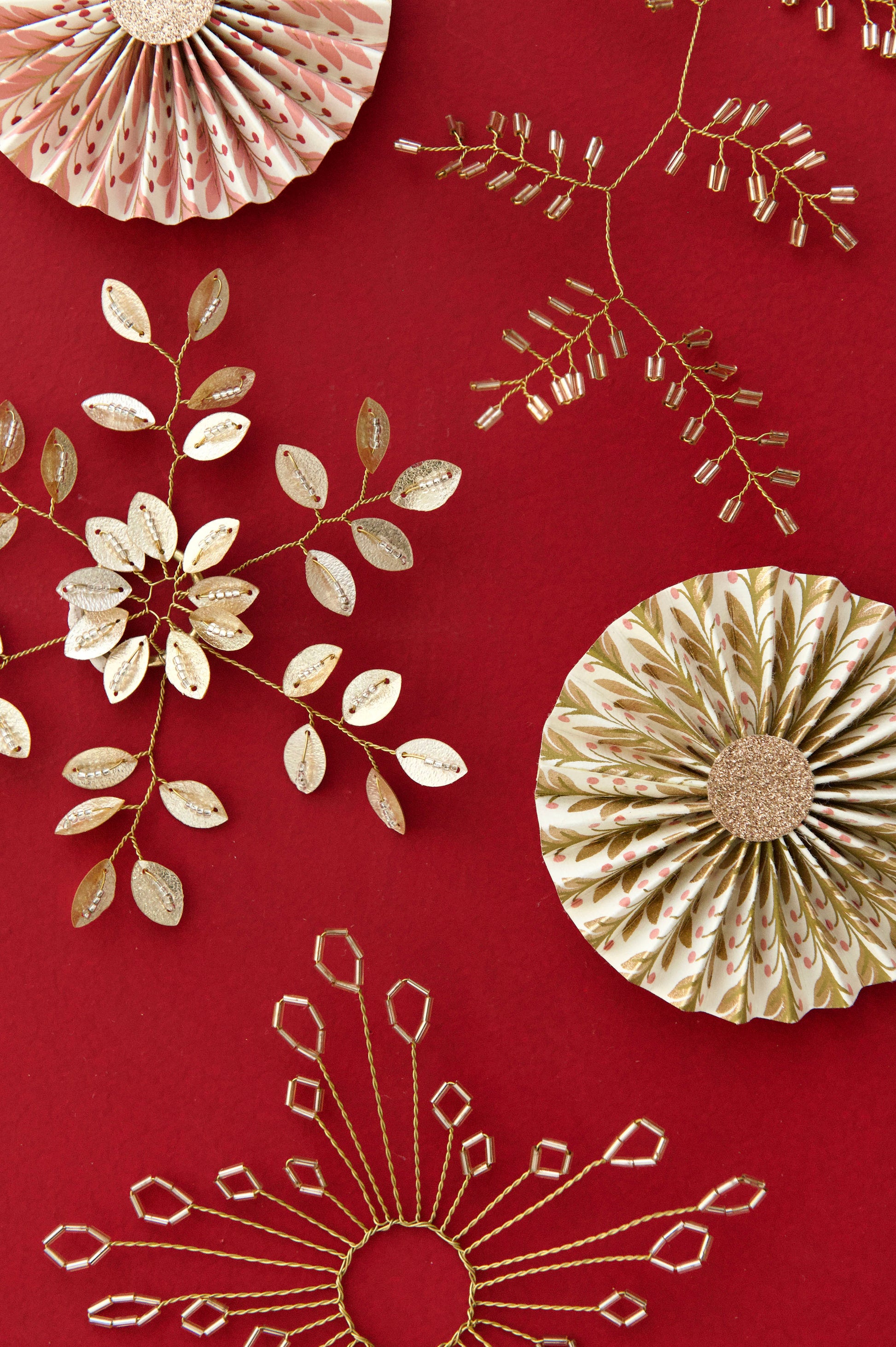 Beaded Ornament Twig Beaded Champagne